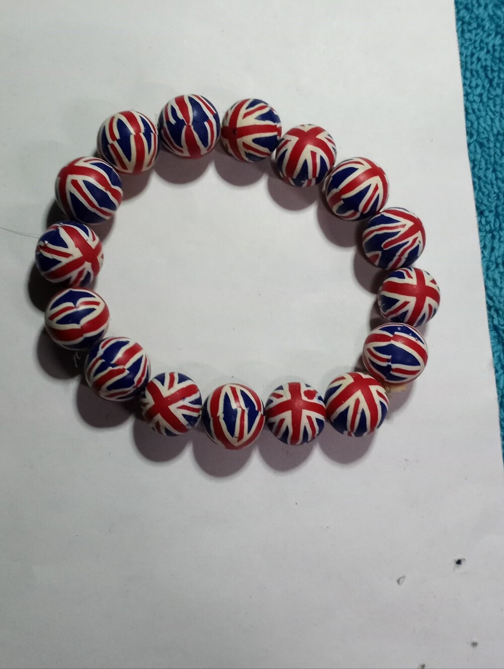 Union Jack Beaded Stretch Bracelet - Red White Blue